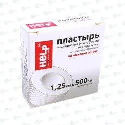 Пластырь медицинский фиксирующий, Help (Хелп) р. 1.25смх500см №1 на тканевой основе (катушка) картон. коробка